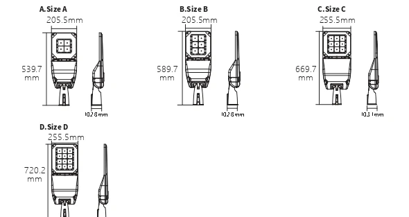 ASL23 – rozměry variant A až D
